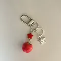 Cute red apple keychain with silver stars and love you engraving on heart clip - Metal Buckle Style