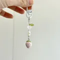 Handgemaakte aardbei telefoonbedel met kralen en roze hanger voor tassen en CCD - Stijl B-Roze Hart Groen Blad Aardbei Hanger