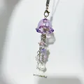 Purple jellyfish charm keychain with heart and star tassels for bags and earphones - Jellyfish Style / Purple