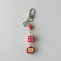 Creative fruit beaded keychain with strawberry and red apple pendants on white background - Cute Fruit / Keychain