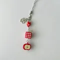 Handmade fruit beaded phone charm with strawberry, apple and clover pendants - Cute Fruit / Phone Chain