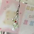 Sweet ice cream dessert charm with cute bear head, beads, and silver spoon keychain - Melon Soda