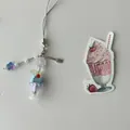 Handmade beaded soda cup phone charm with cute cat and star beads for girls - Blue Meow Soda