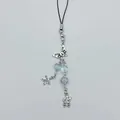 Y2K beaded phone charm with silver stars, butterfly, and skull charms on a black lanyard - Butterfly Star Skull Style / White