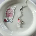 Sweet ice cream beaded phone charm with mini metal spoon and flower beads on white plate - Peach Soda