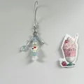 Sweet beaded phone charm with cat bead, star, and pearl details on grey background - Cat Soda