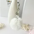 Portachiavi pompon in pelliccia sintetica bianca con fiocco di neve per borse e telefoni - Pompon Fiocco di Neve (Bianco)
