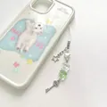 Custodia per telefono con cucciolo e ciondolo a quadrifoglio con perline e portachiavi - Verde