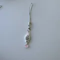 Cute silver fish phone charm with pink star and pearl beads for bag decoration - Pink
