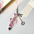 Ciondolo per telefono rosa con perline, fiocco, orsetto sfumato e charm scarpette - Catena per cellulare