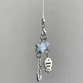 Handmade beaded phone strap with cute white fish pendant and blue stars on silver chain - Phone Strap Style