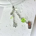 Silver beaded phone strap with green clover, butterfly and mini phone charms - Lucky Clover Beaded Retro Phone Charm (1) / Lucky Clover