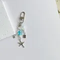 Blue ocean starfish keychain with beads, shell charms and Good Luck metal tag - Metal Clasp Keychain Style (2)