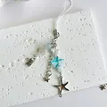 Ocean themed beaded phone strap with sea star charm and Good Luck metal tag - Phone Lanyard Style (1)