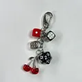 Retro cherry and mixed dice keychain with metal lobster clasp for bags or keys - Dark Polyhedral Dice Style (4)