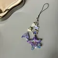 Blue mermaid tail and star beaded phone strap with glitter resin ocean charms - Lanyard Style