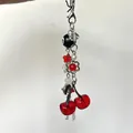 Handmade cherry and star beaded charm with lobster clasp for phone, bags or keychains - Red