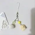 Cute white plush rabbit keychain with yellow beads and heart metal ring for bags - Yellow Rabbit Phone Lanyard (3)