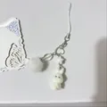 Cute white plush bunny keychain with fluffy ball and star charm for bags and phones - White Rabbit Phone Lanyard (4)