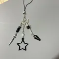 Ciondolo per telefono gotico con farfalla d'argento, bara nera, stella e cuore - Stella Nera Gotica
