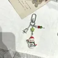 Weihnachts-Schneemann-Schlüsselanhänger mit silbernem Baum und bunten Perlen - Schneemann-Figur mit rotem Hut und durchbrochener Metall-Weihnachtsbaum (Stil 4)