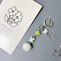 Cute bunny keychain with white pompom, heart clasp and lucky clover pendant - Heart Ring