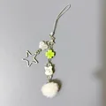 Cute bunny charm with cream cloud bead and white pompom for bags and phones - Lanyard
