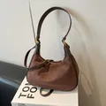 Retro dark brown suede shoulder bag with gold buckle detail and adjustable strap - Coffee Without Pendant