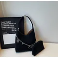 Minimalist black tote bag set with silver chain charm and matching inner pouch - Tote Bag And Pouch Set / Black