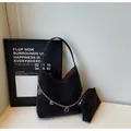 Matte black oversized tote bag with silver chain charms and matching small pouch - Tote Bag And Pouch Set / Mocha Brown