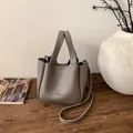 Gray lychee grain leather tote bag with silver hardware and shoulder strap - Without Pendant / Gray