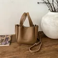Vintage caramel lychee leather tote bag with adjustable shoulder strap and dual handles - Without Pendant / Brown
