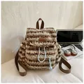 Winter-Plüschrucksack mit braunen und beige Streifen und Kordelzug für Damen - Ohne Anhänger / Blauer Streifen