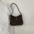 Dunkelbraune Retro-Schultertasche aus mattem Leder mit goldener G-förmiger Schnalle - PU Kaffee