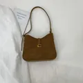 Schicke braune Damen-Unterarmtasche aus Wildleder mit goldener G-Schnalle - PU Braun