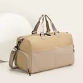 Khaki large capacity travel bag with mesh pocket and detachable shoulder strap - Khaki