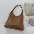 Brown litchi grain large capacity hobo bucket bag with single shoulder strap - Tan