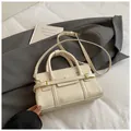 Chic cream white leather crossbody square bag with gold hardware and dual handles - Rice White (No Pendant)