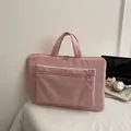Sac fourre-tout rose en velours côtelé pour ordinateur avec poignées et poche avant - Rose