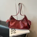 Chic dark red pleated faux leather pillow bag with adjustable silver buckle strap - No Pendant / Red