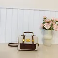 Vintage brown and beige patchwork crossbody backpack with elegant gold hardware - Off-white Without Pendant