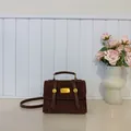 Retro deep brown women's patchwork backpack with suede texture and golden metal buckle - Coffee without Pendant