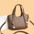 Brown lychee pattern faux leather tote bag with top handles and adjustable strap - Brown