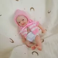 6-inch soft solid silicone mini reborn baby doll in pink knitted hat and shawl - About 15cm / Pink