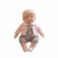 12-inch lifelike reborn baby doll sleeping in pink knit outfit and floral romper - Solid Realistic Doll / Pink Polka Dot Floral Outfit (As Pictured)