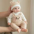 12-inch realistic reborn silicone baby doll in bear overalls with matching knit hat - Bear Overalls Style