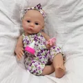 Realistic 12 inch solid baby doll in purple floral romper with bottle and pacifier - Purple Floral