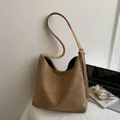 Deep camel faux suede large capacity hobo shoulder bag with adjustable strap - Khaki