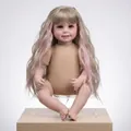 Detailed view of reborn doll with long wavy hair and realistic facial expressions - Light Brown Long Wavy Hair (Nude Doll 1) / 55 cm