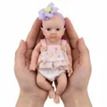 8-inch mini silicone reborn baby doll with pointed ears and purple flower headband - Small / Purple Flower Pink Dress Elf Style (8寸YQ015小实心)